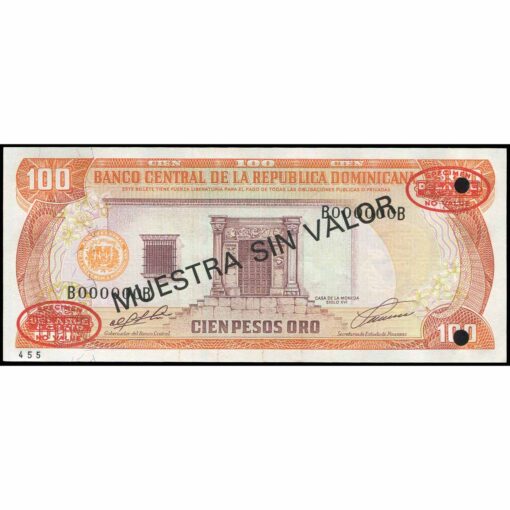República Dominicana - P136s - 100 Pesos Oro (Specimen)
