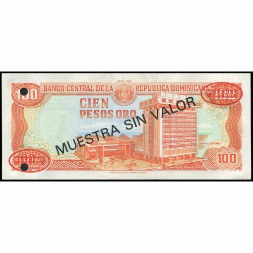 República Dominicana - P136s - 100 Pesos Oro (Specimen) - Imagen 2
